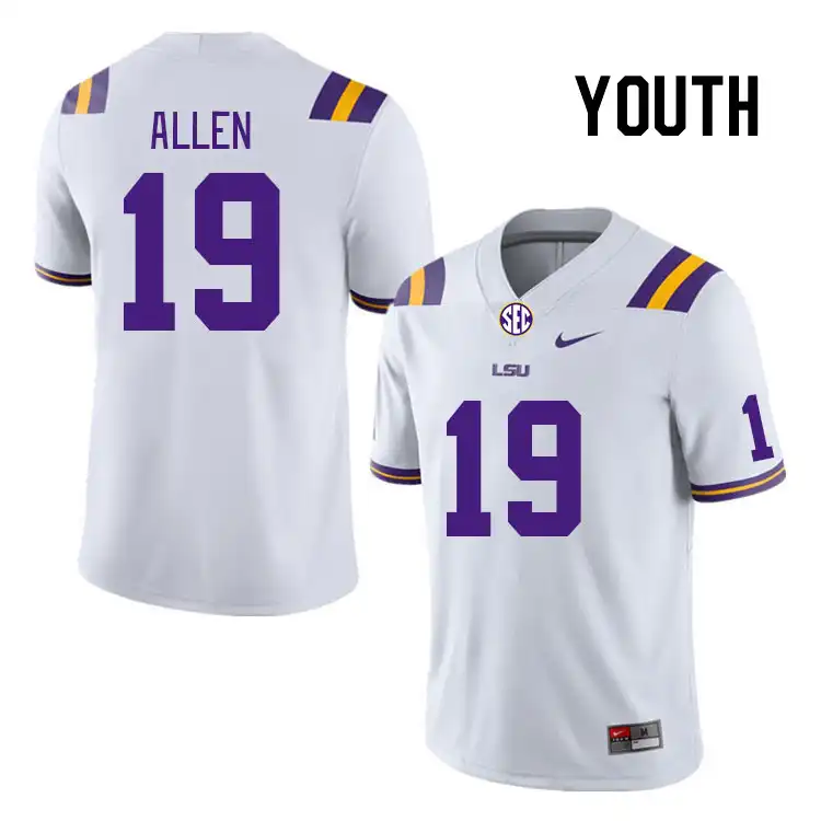 Youth LSU Tigers Jordan Allen #19 White NCAA Football Jersey